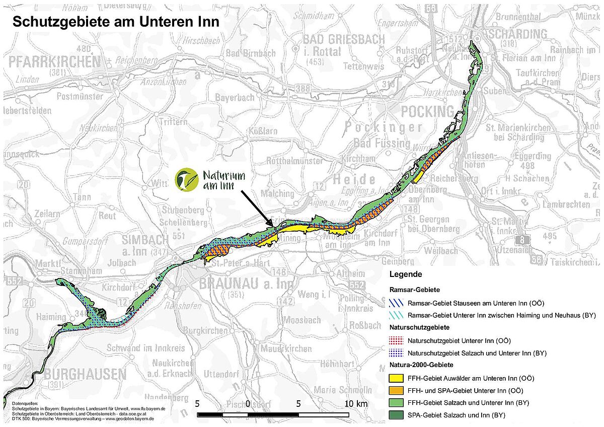 Lageplan der Schutzgebiete am Unteren Inn